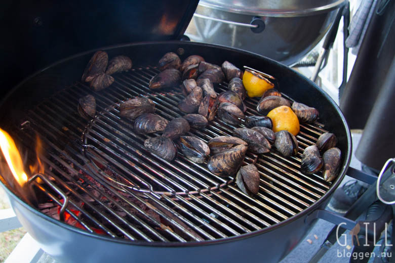Grillade musslor.