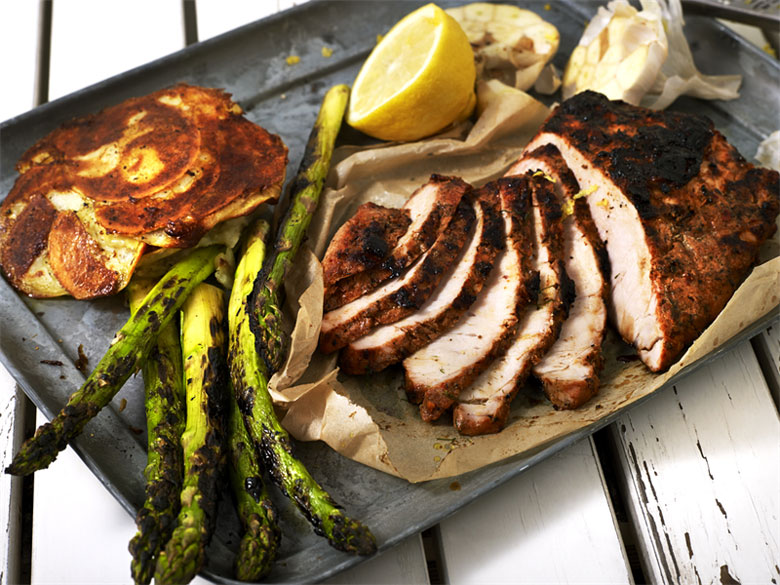Grillplanka med grillad sparris 800